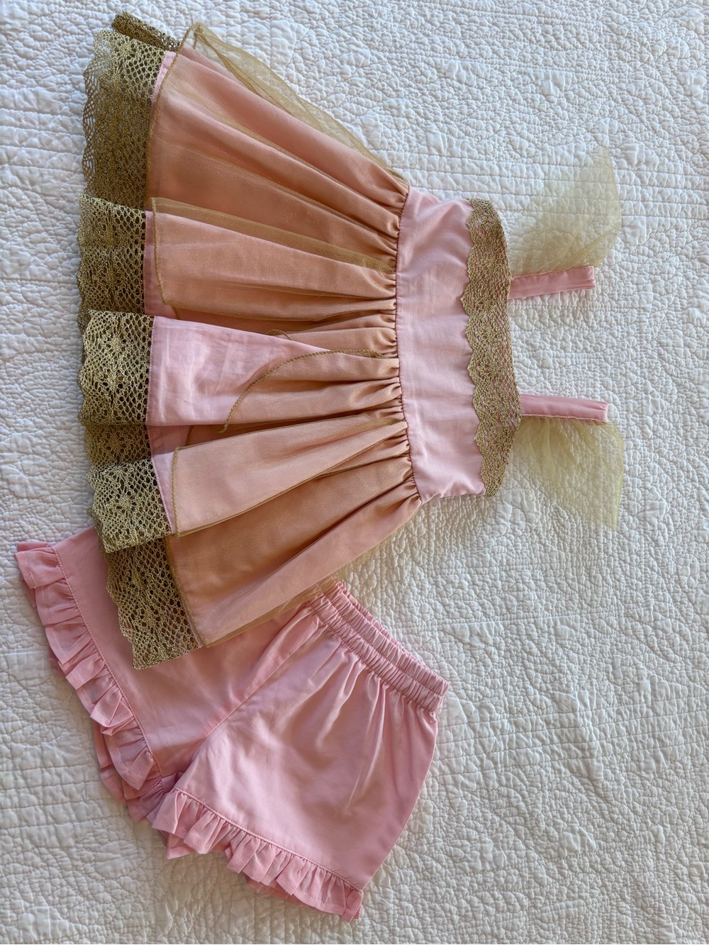 Well Dressed Wolf Pink and Gold Ruffled Dress & Shorts Set